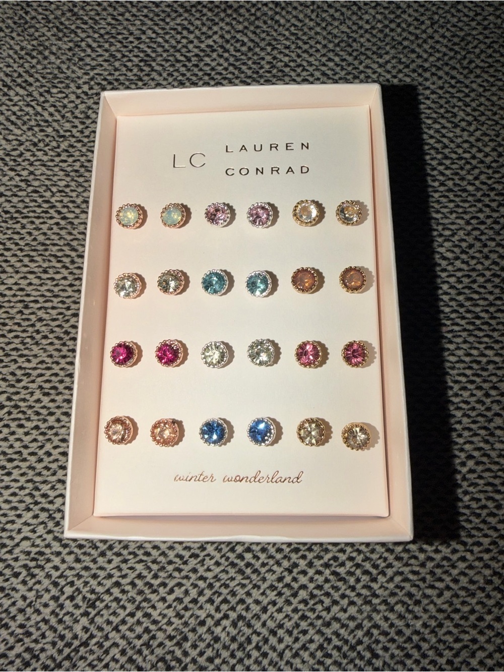 Lauren Conrad LC Winter Wonderland 12 Pair Rhinestone Stud Earrings Gift Set NIB